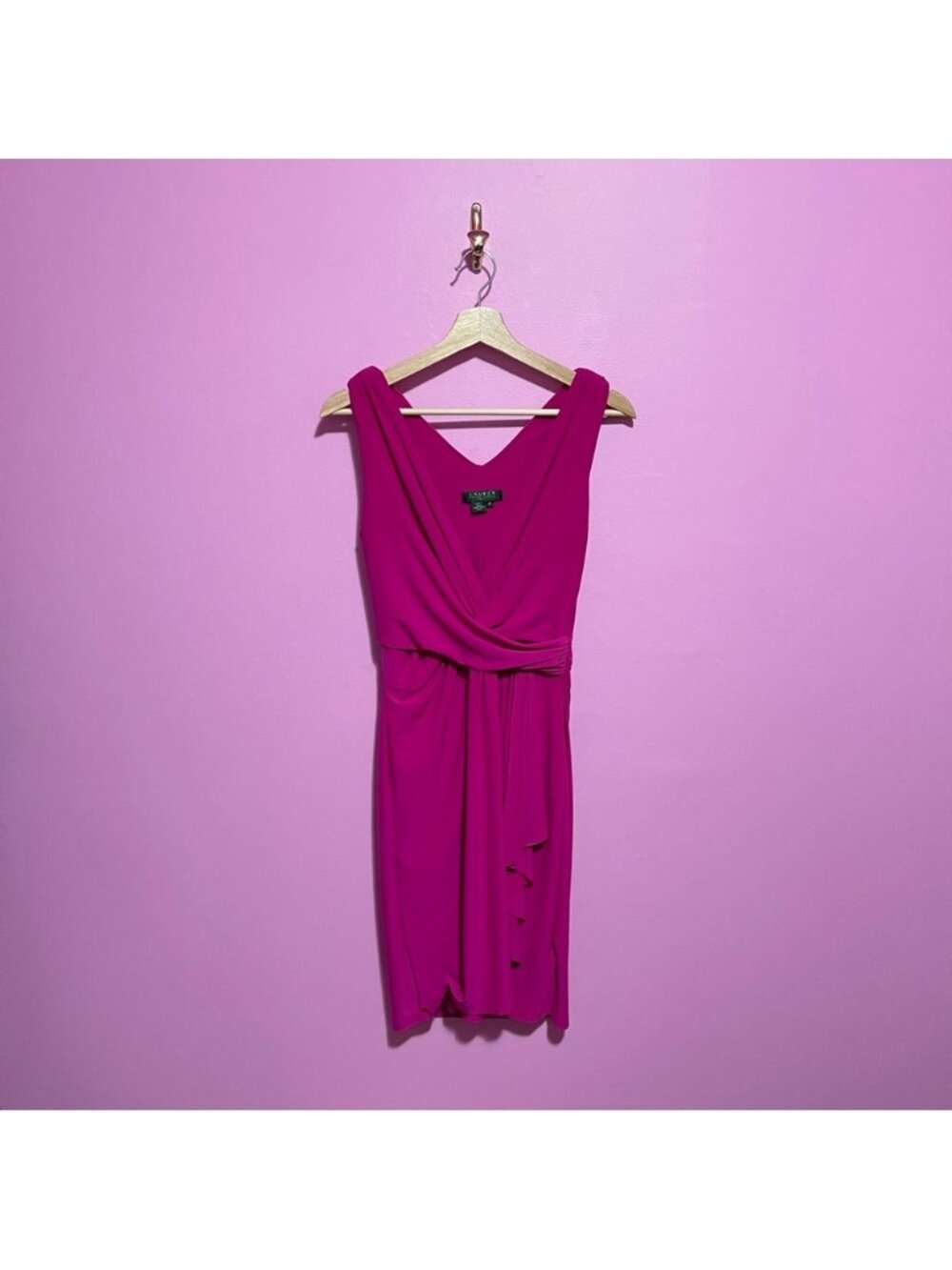 Lauren Ralph Lauren Magenta Wrap-Style Sleeveless‎ Dress Women’s 8 Petite - Picture 2 of 9